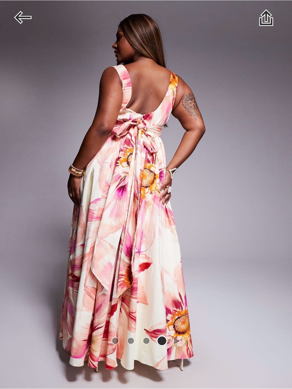 ASOS Curve LUXE Floral Bustier Maxi Dress in Pink, Peach and Orange - Picture 2 of 8